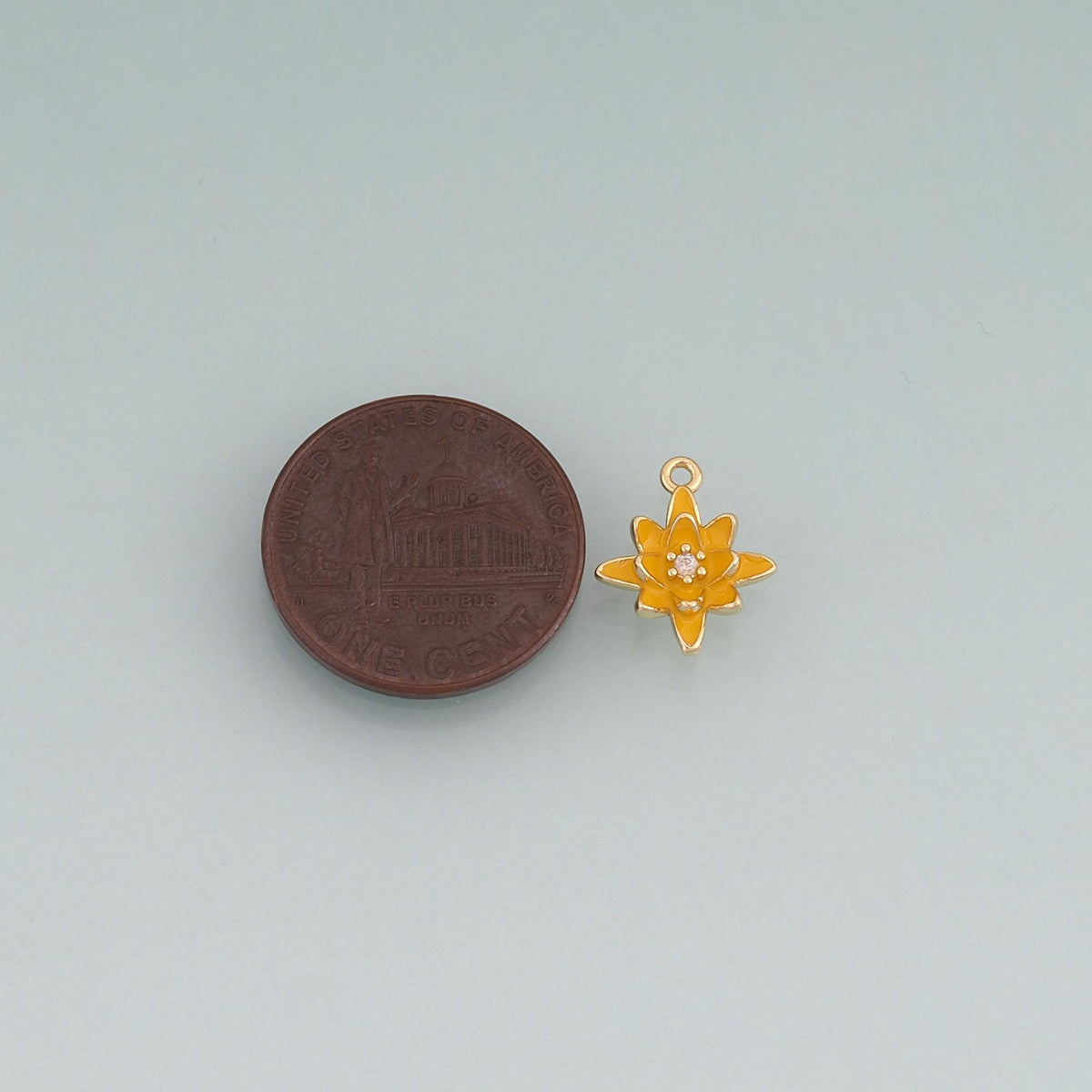 18K Gold Filled Enamel Lotus Round Pendant,Plant Charm Bracelet Necklace for DIY Jewelry Making Supply