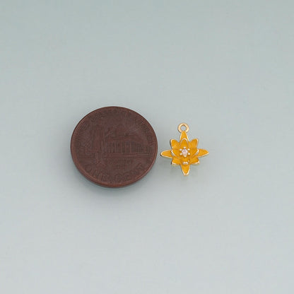 18K Gold Filled Enamel Lotus Round Pendant,Plant Charm Bracelet Necklace for DIY Jewelry Making Supply