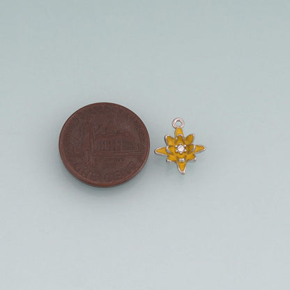 18K Gold Filled Enamel Lotus Round Pendant,Plant Charm Bracelet Necklace for DIY Jewelry Making Supply