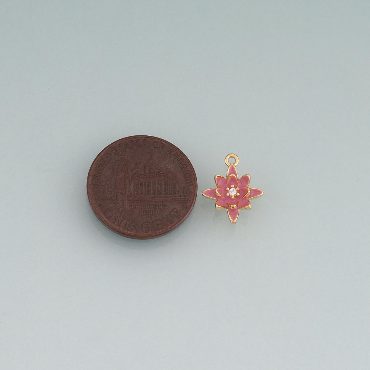 18K Gold Filled Enamel Lotus Round Pendant,Plant Charm Bracelet Necklace for DIY Jewelry Making Supply