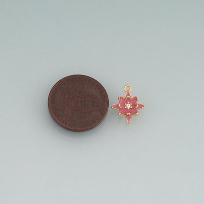 18K Gold Filled Enamel Lotus Round Pendant,Plant Charm Bracelet Necklace for DIY Jewelry Making Supply