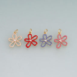 18K Gold Filled Enamel Flower Pendant,Plant Charm Bracelet Necklace for DIY Jewelry Making Supply