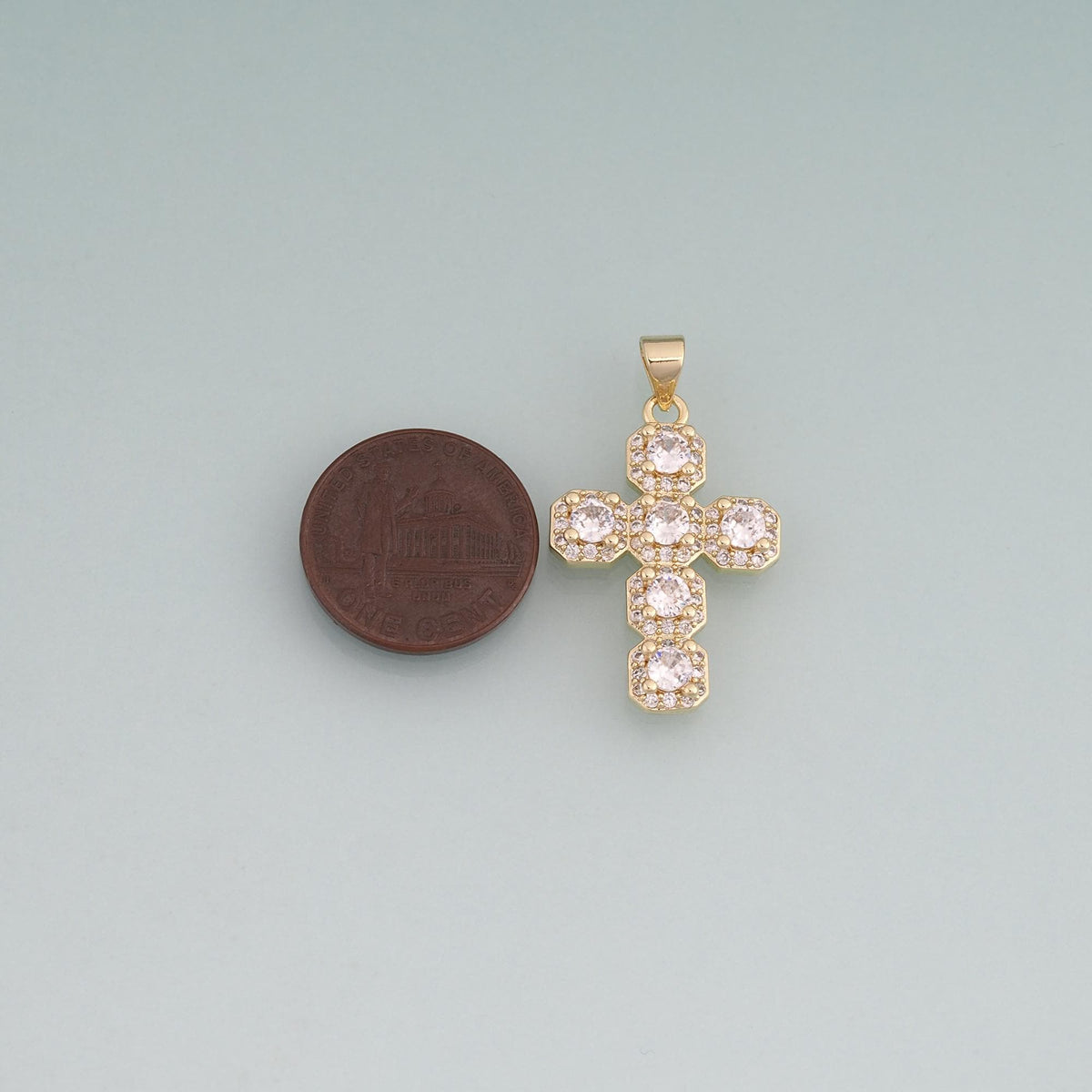 18K Gold Filled CZ Cross Pendant,Exquisite Charm Bracelet Necklace for DIY Jewelry Making Supply