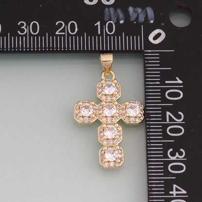 18K Gold Filled CZ Cross Pendant,Exquisite Charm Bracelet Necklace for DIY Jewelry Making Supply