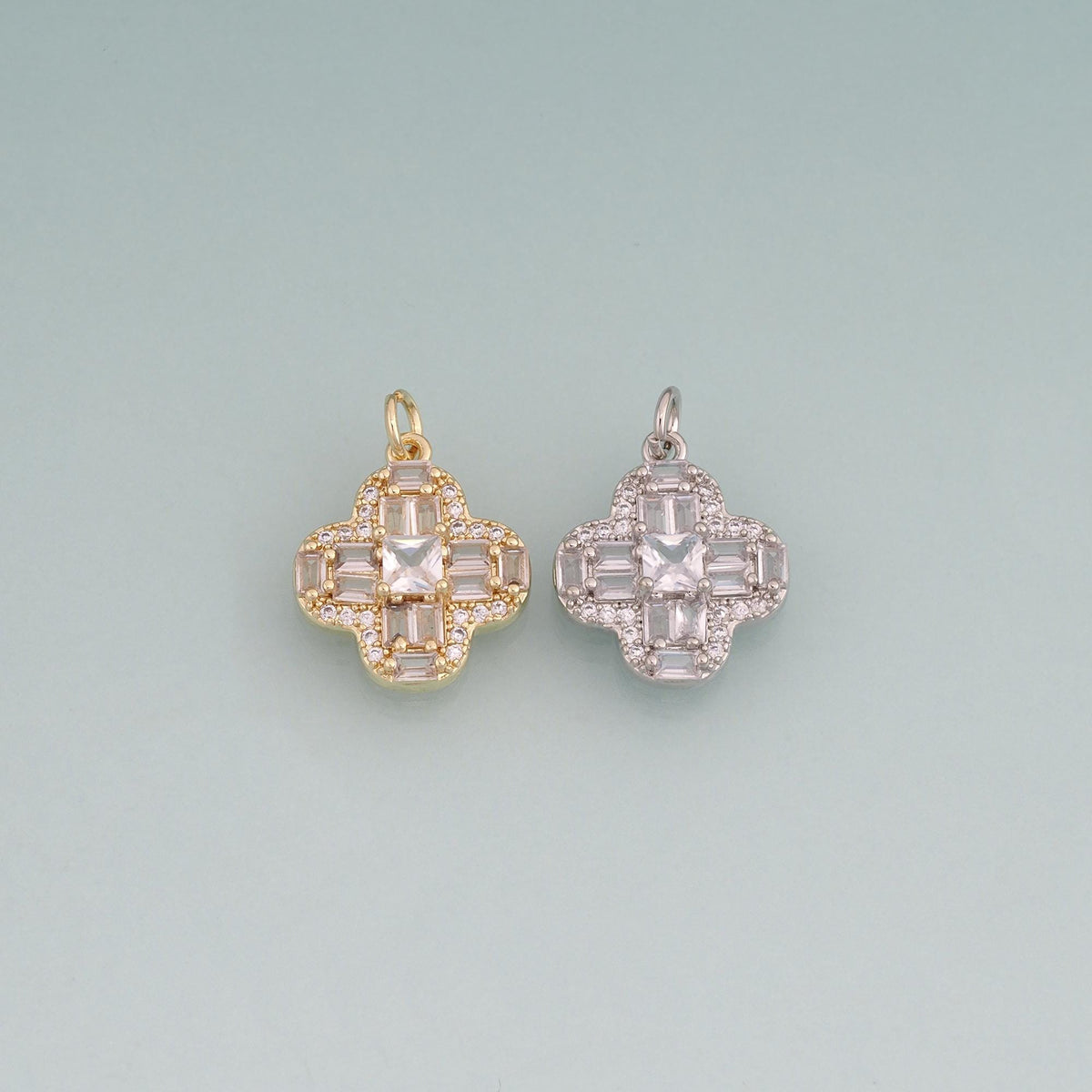 18K Gold Filled Crystal Flower Charm Pendant for Jewelry Making