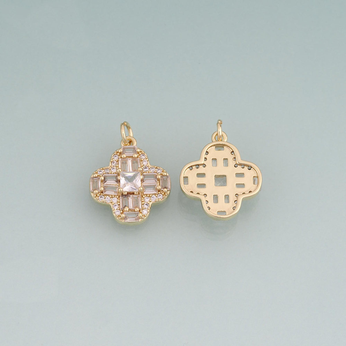 18K Gold Filled Crystal Flower Charm Pendant for Jewelry Making