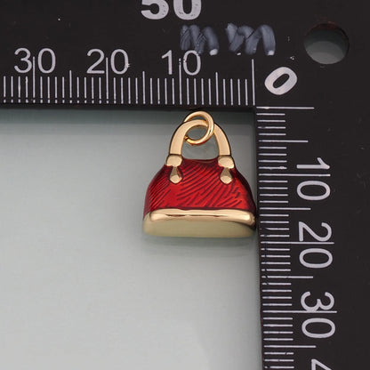 18K Gold Filled Enamel Handbag Pendant,Fashion Bag Charm Bracelet Necklace for DIY Jewelry Making Supply