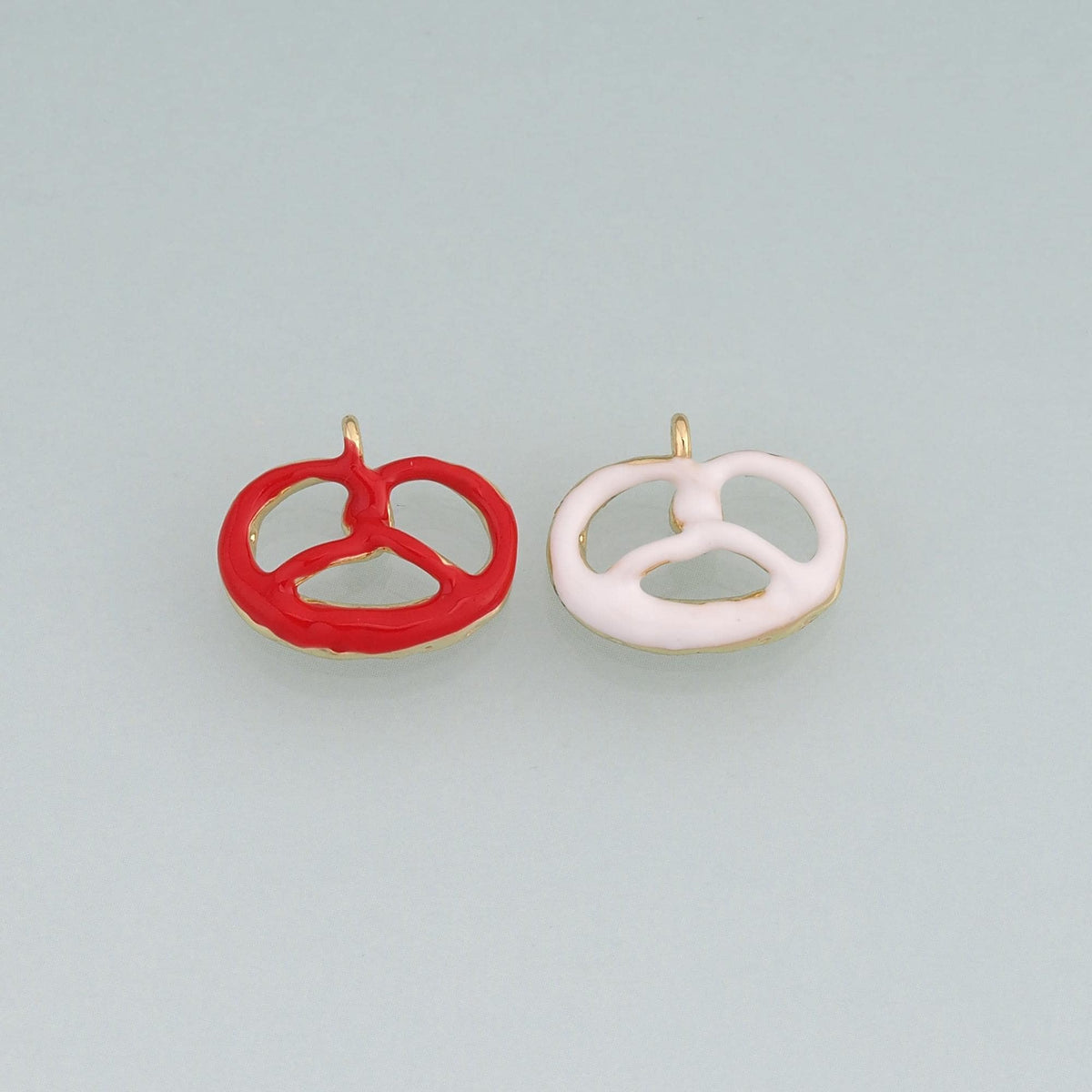 18K Gold Filled Enamel Pretzel Pendant,Bakery Snack Charm Bracelet Necklace for DIY Jewelry Making Supply