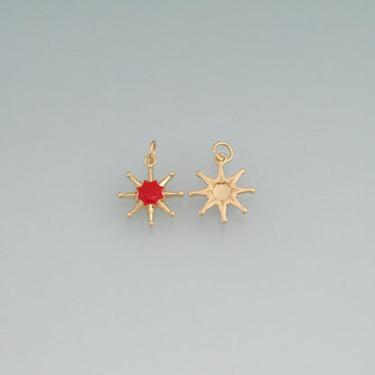18K Gold Filled Enamel Sun Pendant,Celestial Charm Bracelet Necklace for DIY Jewelry Making Supply