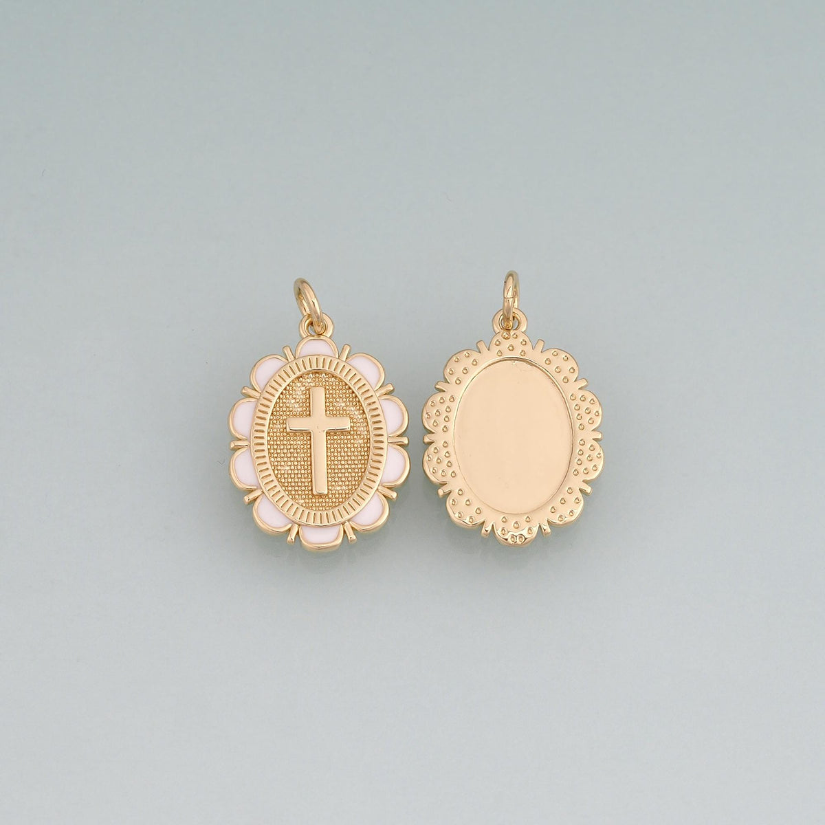 18K Gold Filled Enamel Cross Oval Pendant,Religious Charm Bracelet Necklace for DIY Jewelry Making Supply