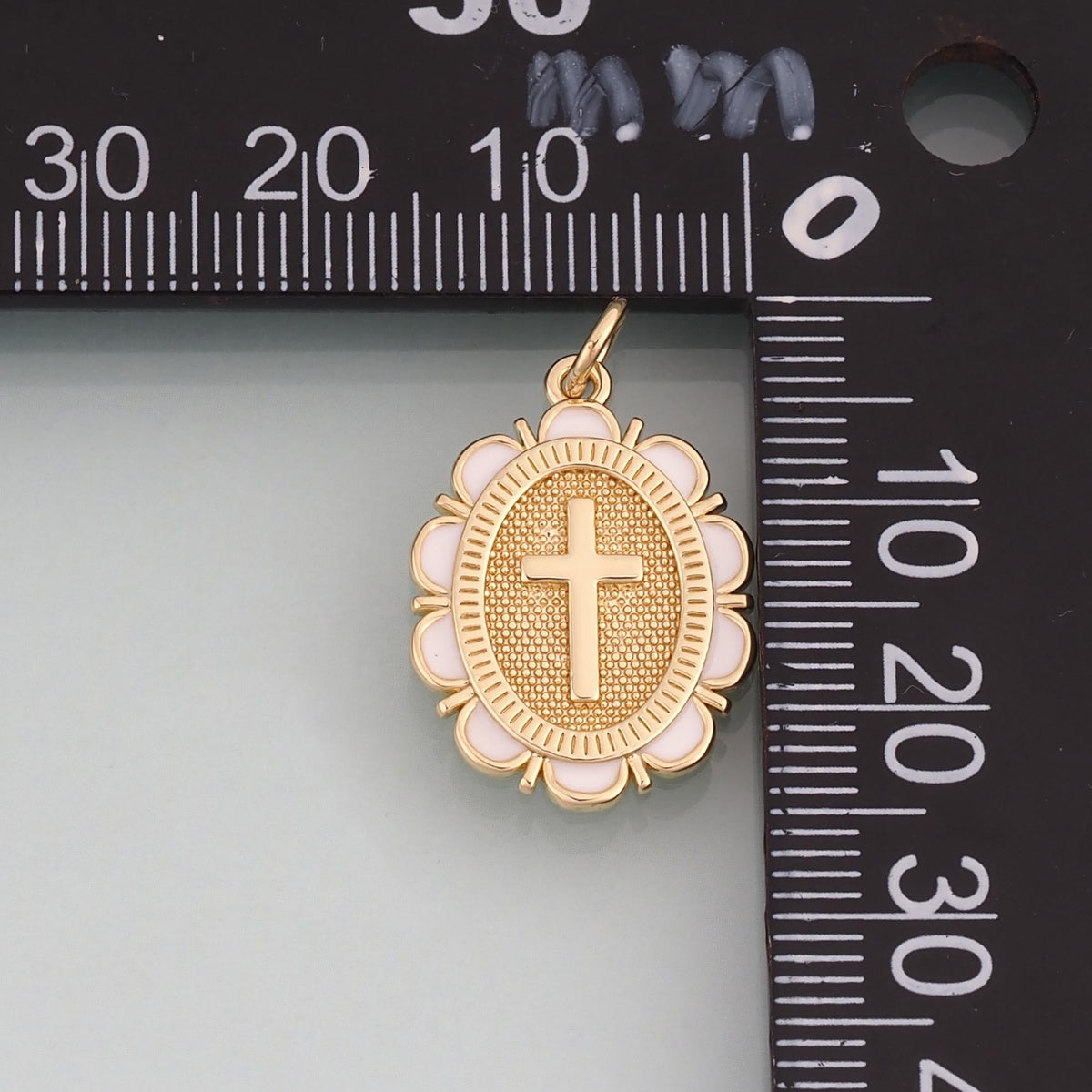18K Gold Filled Enamel Cross Oval Pendant,Religious Charm Bracelet Necklace for DIY Jewelry Making Supply