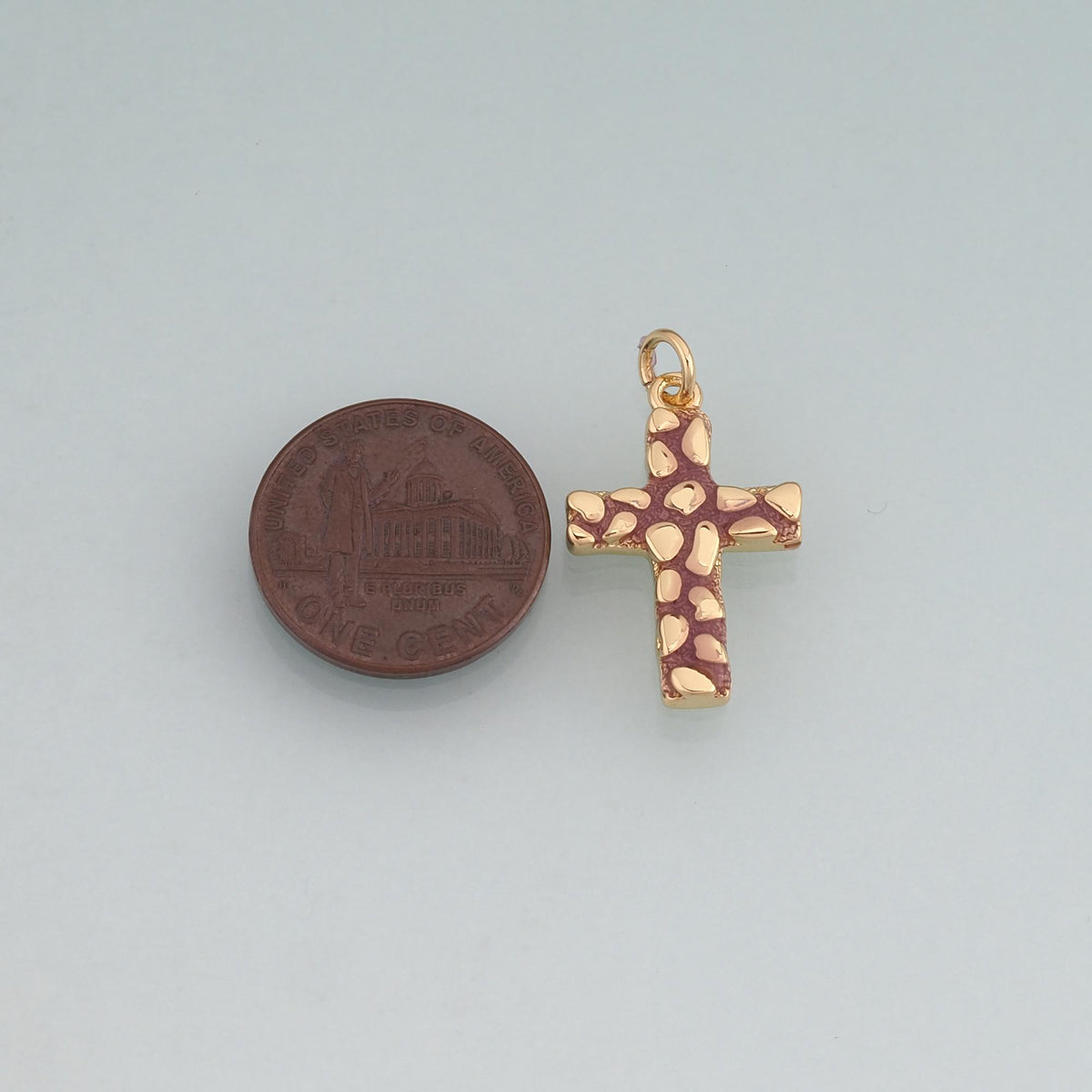 18K Gold Filled Enamel Cobble Texture Cross Pendant,Texture Christian Charm Bracelet Necklace for DIY Jewelry Making Supply