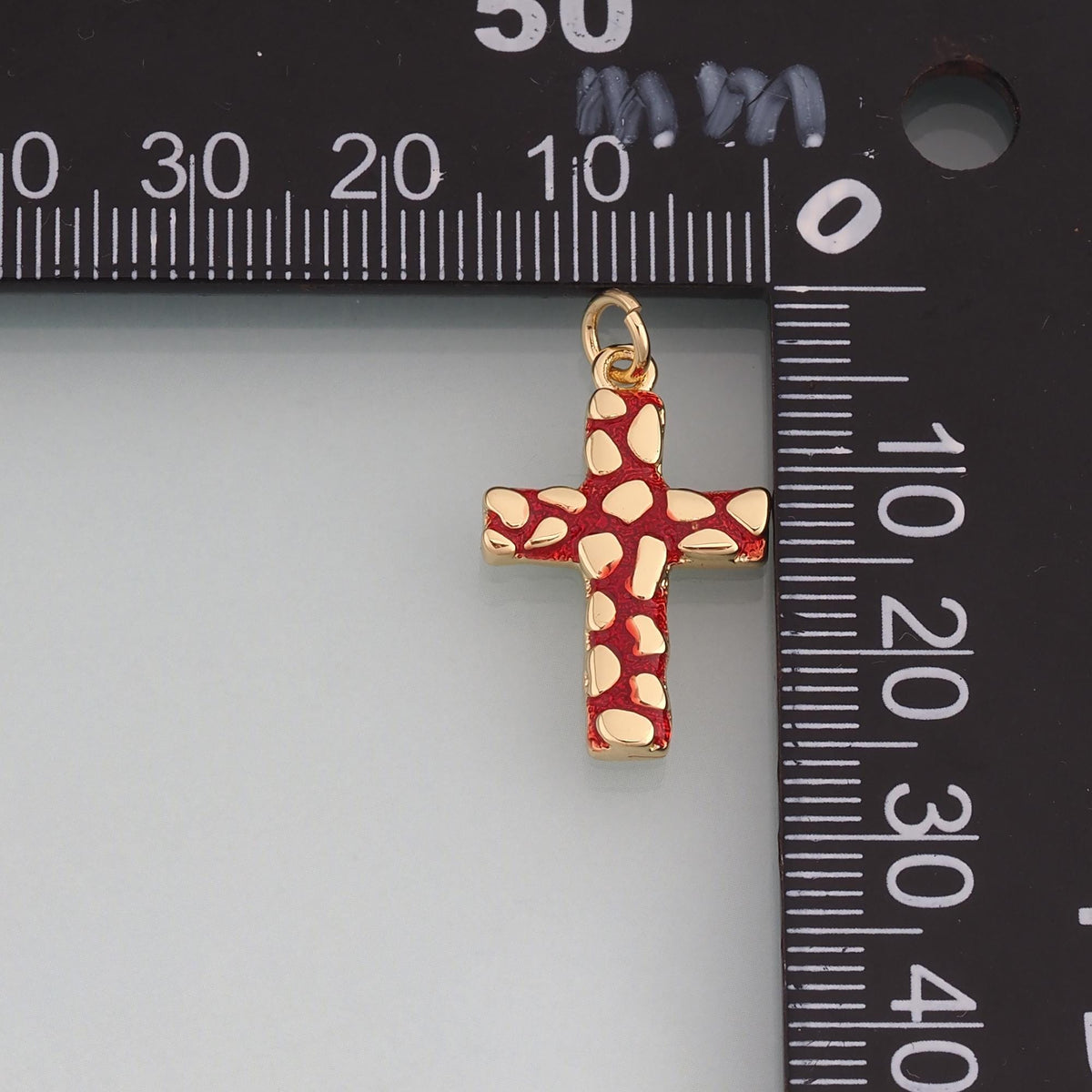 18K Gold Filled Enamel Cobble Texture Cross Pendant,Texture Christian Charm Bracelet Necklace for DIY Jewelry Making Supply