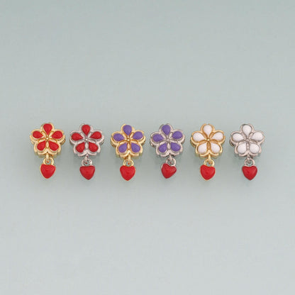 18K Gold Filled Enamel Flower Heart Beads Pendant,Colorful Floral Beads Charm Bracelet Necklace for DIY Jewelry Making Supply