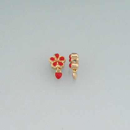 18K Gold Filled Enamel Flower Heart Beads Pendant,Colorful Floral Beads Charm Bracelet Necklace for DIY Jewelry Making Supply
