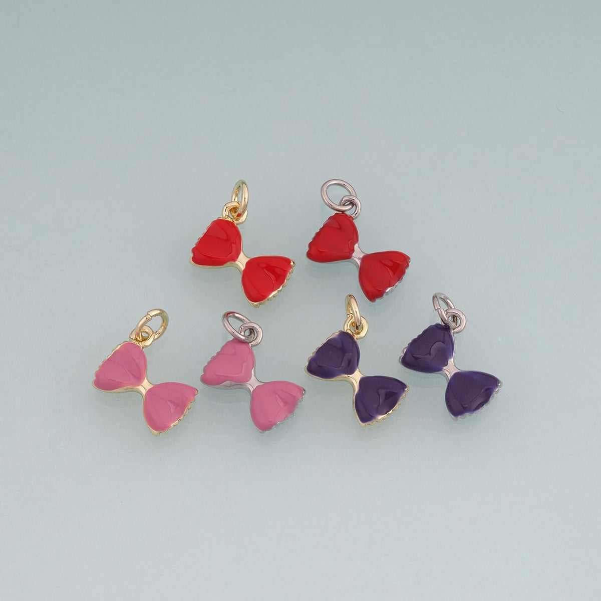 18K Gold Filled Enamel Bow Pendant,Minimalist Charm Bracelet Necklace for DIY Jewelry Making Supply