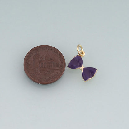 18K Gold Filled Enamel Bow Pendant,Minimalist Charm Bracelet Necklace for DIY Jewelry Making Supply