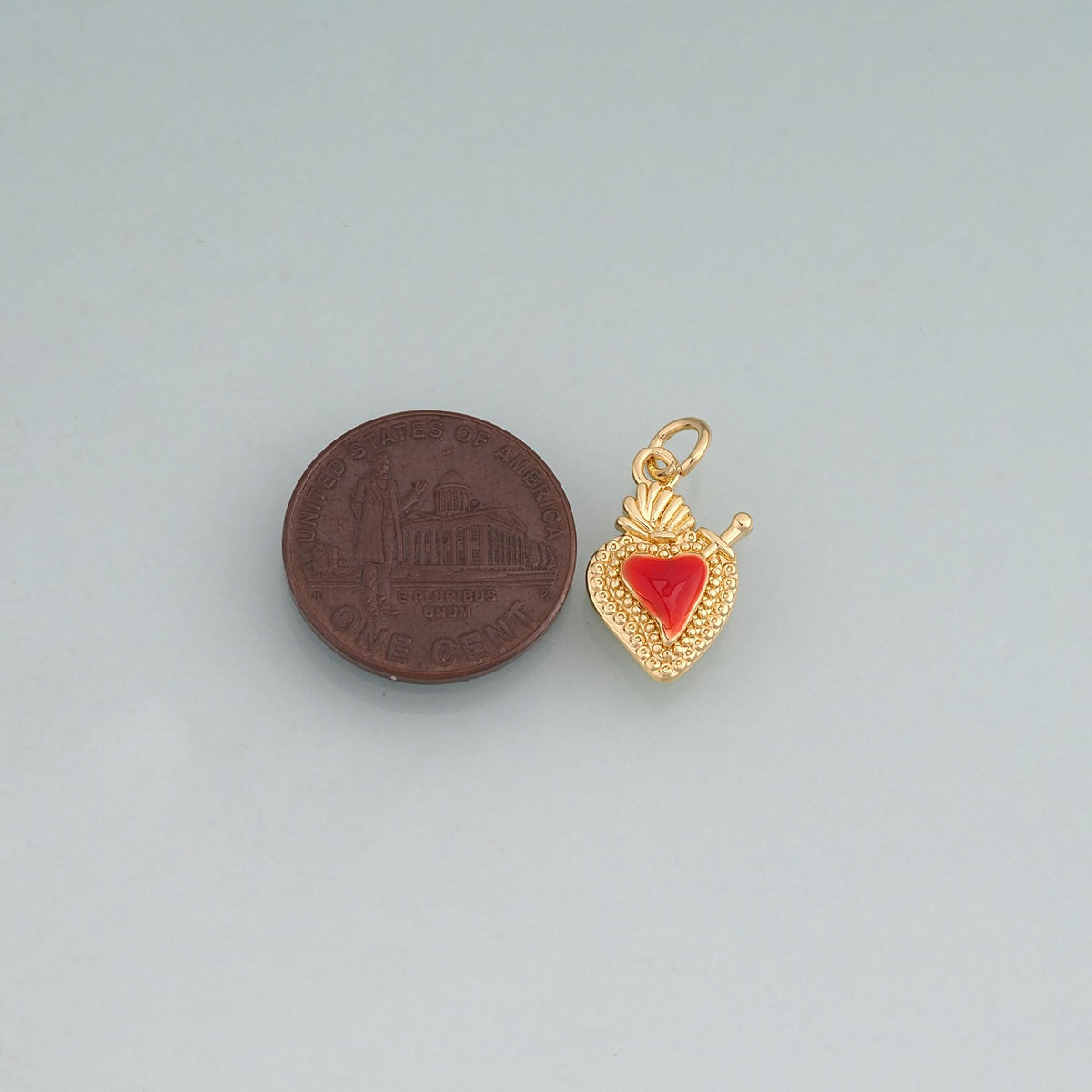 18K Gold Filled Enamel Sacred Heart Pendant,Flaming Heart Charm Bracelet Necklace for DIY Jewelry Making Supply