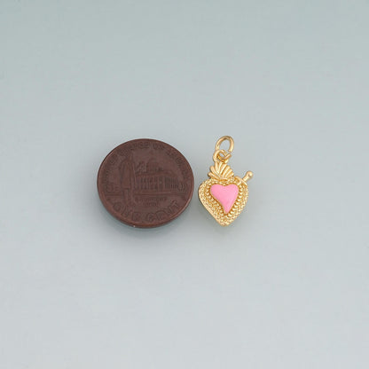 18K Gold Filled Enamel Sacred Heart Pendant,Flaming Heart Charm Bracelet Necklace for DIY Jewelry Making Supply
