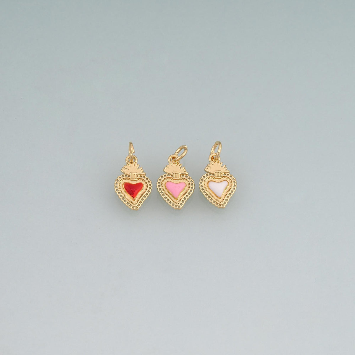 18K Gold Filled Enamel Sacred Heart Pendant,Flaming Heart Charm Bracelet Necklace for DIY Jewelry Making Supply