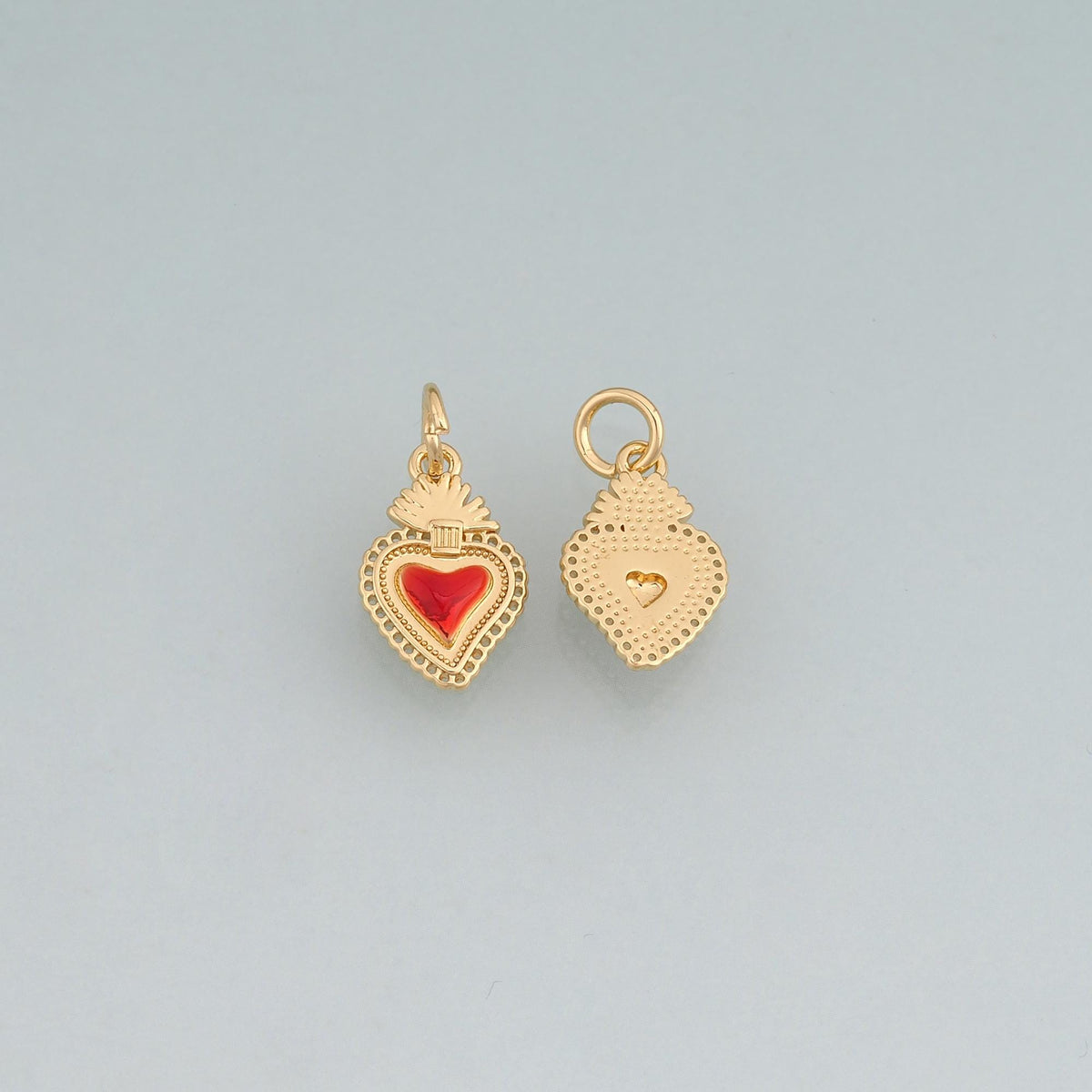 18K Gold Filled Enamel Sacred Heart Pendant,Flaming Heart Charm Bracelet Necklace for DIY Jewelry Making Supply