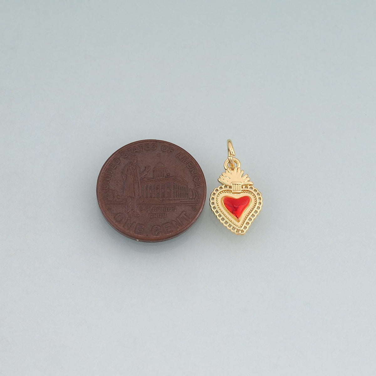 18K Gold Filled Enamel Sacred Heart Pendant,Flaming Heart Charm Bracelet Necklace for DIY Jewelry Making Supply