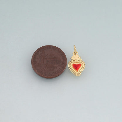 18K Gold Filled Enamel Sacred Heart Pendant,Flaming Heart Charm Bracelet Necklace for DIY Jewelry Making Supply