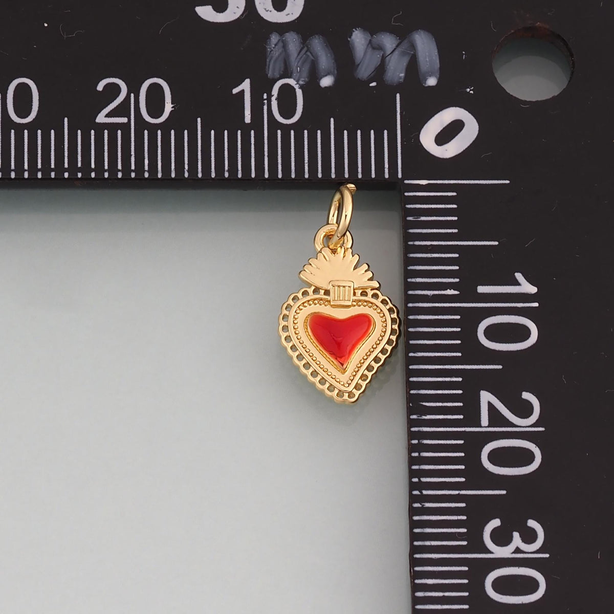 18K Gold Filled Enamel Sacred Heart Pendant,Flaming Heart Charm Bracelet Necklace for DIY Jewelry Making Supply