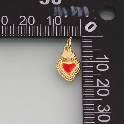 18K Gold Filled Enamel Sacred Heart Pendant,Flaming Heart Charm Bracelet Necklace for DIY Jewelry Making Supply