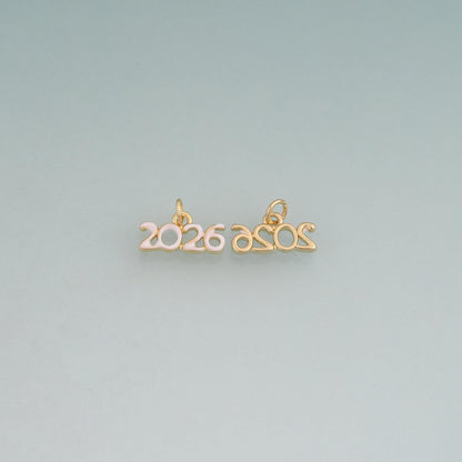 18K Gold Filled Enamel 2026 Year Pendant,Number Charm Bracelet Necklace for DIY Jewelry Making Supply