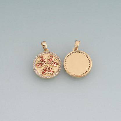 18K Gold Filled Enamel Clover Round Pendant,Lucky Charm Bracelet Necklace for DIY Jewelry Making Supply