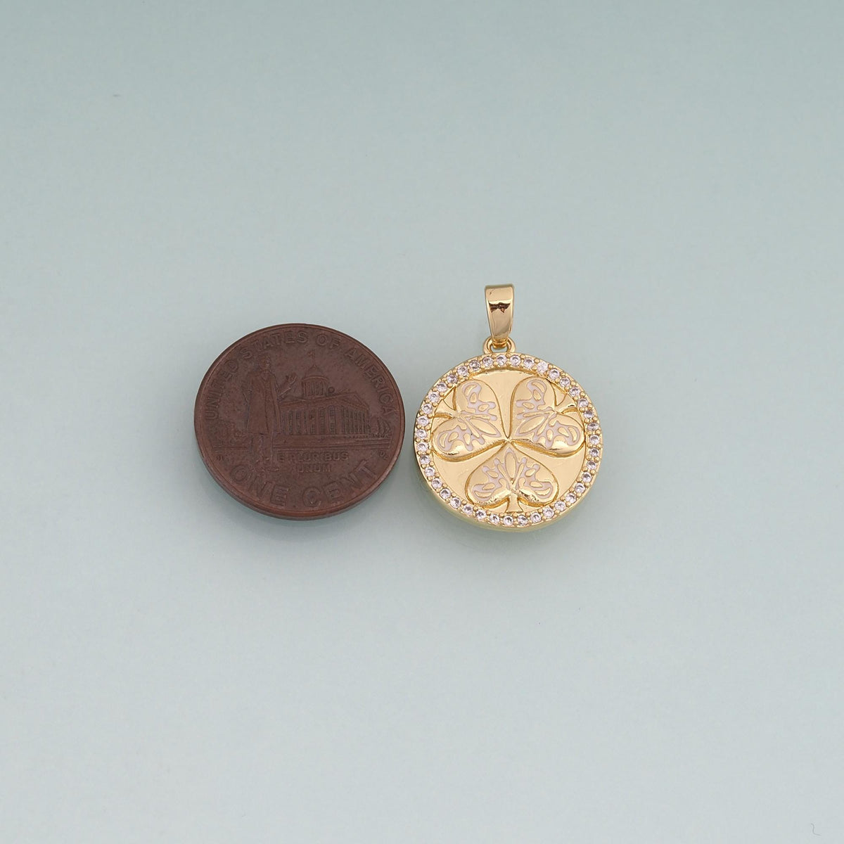 18K Gold Filled Enamel Clover Round Pendant,Lucky Charm Bracelet Necklace for DIY Jewelry Making Supply