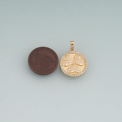 18K Gold Filled Enamel Clover Round Pendant,Lucky Charm Bracelet Necklace for DIY Jewelry Making Supply