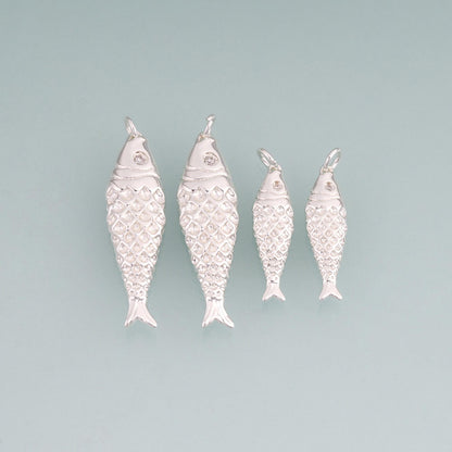 925 Sterling silver Filled Fish Pendant,Minimalist Charm Bracelet Necklace for DIY Jewelry Making Supply