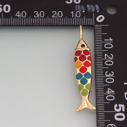 18K Gold Filled Enamel Koi Pendant,Lucky Charm Bracelet Necklace for DIY Jewelry Making Supply