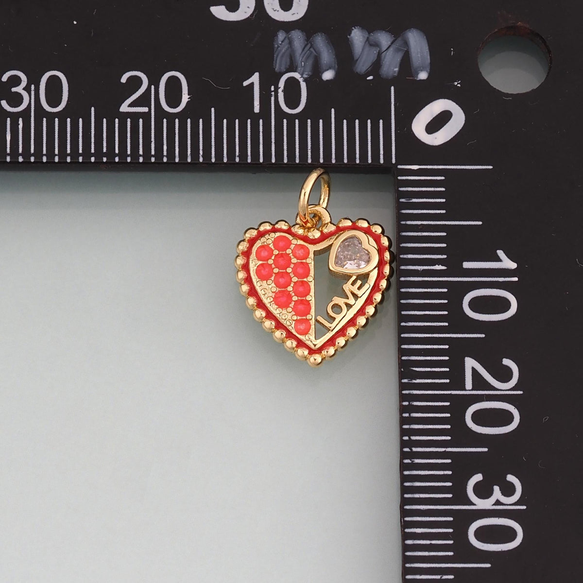 18K Gold Filled CZ LOVE Heart Pendant,Heart Charm Bracelet Necklace for DIY Jewelry Making Supply
