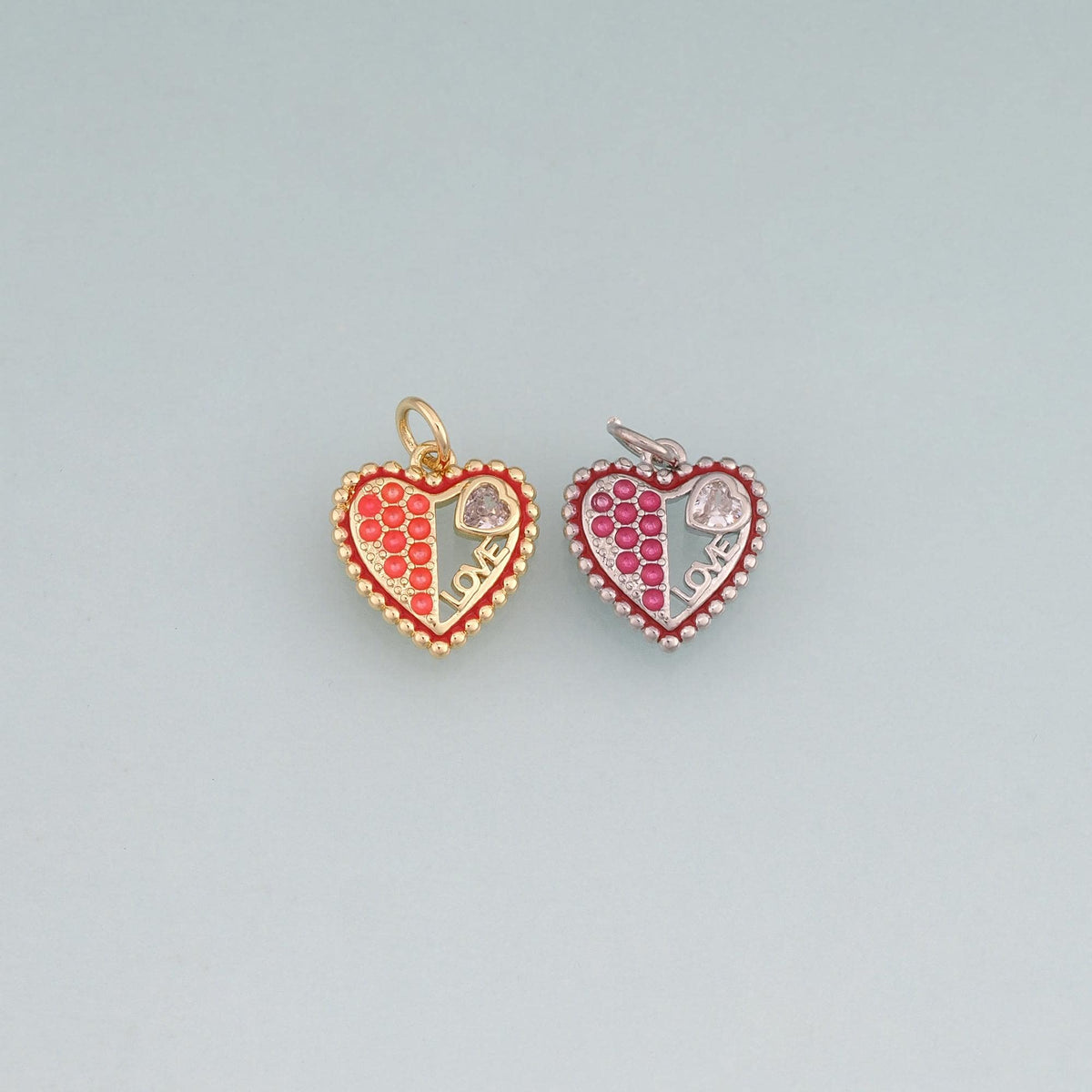 18K Gold Filled CZ LOVE Heart Pendant,Heart Charm Bracelet Necklace for DIY Jewelry Making Supply