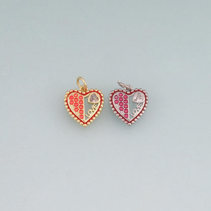 18K Gold Filled CZ LOVE Heart Pendant,Heart Charm Bracelet Necklace for DIY Jewelry Making Supply