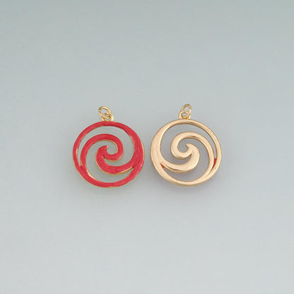 18K Gold Filled Enamel Spiral Pendant,Swirl Circle Charm Bracelet Necklace for DIY Jewelry Making Supply