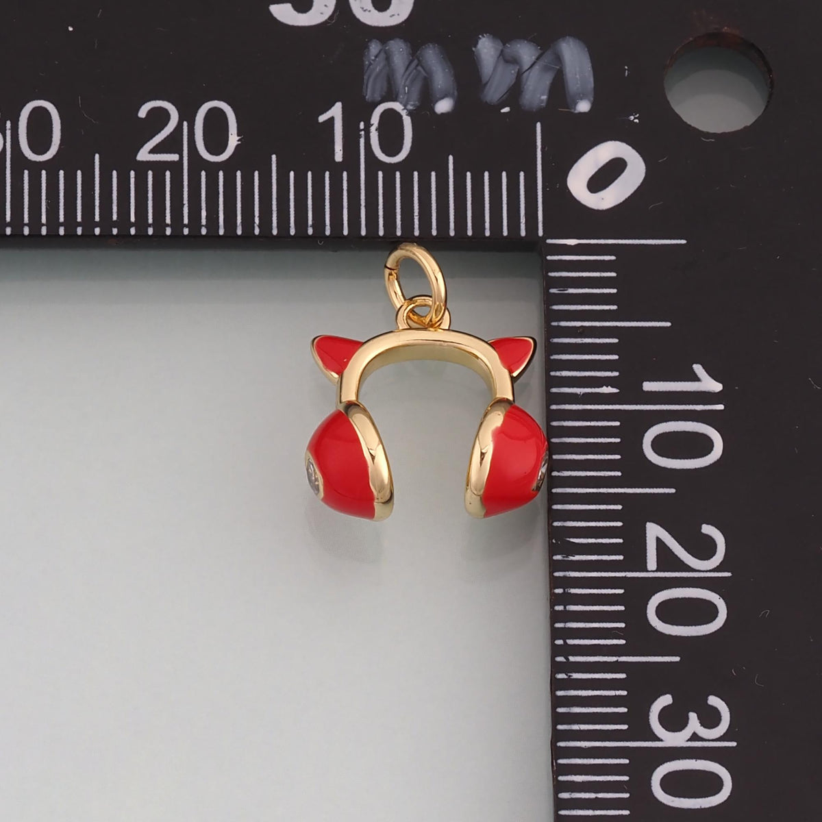 18K Gold Filled Enamel Cat Ear Headphone Pendant,Cute Charm Bracelet Necklace for DIY Jewelry Making Supply