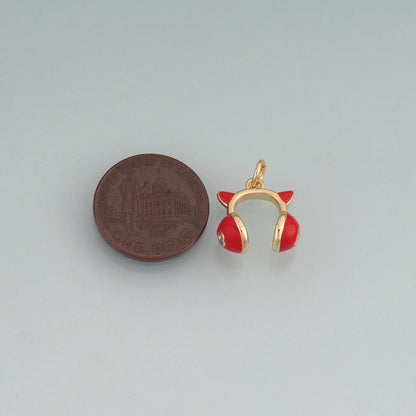 18K Gold Filled Enamel Cat Ear Headphone Pendant,Cute Charm Bracelet Necklace for DIY Jewelry Making Supply