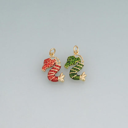 18K Gold Filled Enamel Seahorse Pendant,Sea Life Charm Bracelet Necklace for DIY Jewelry Making Supply