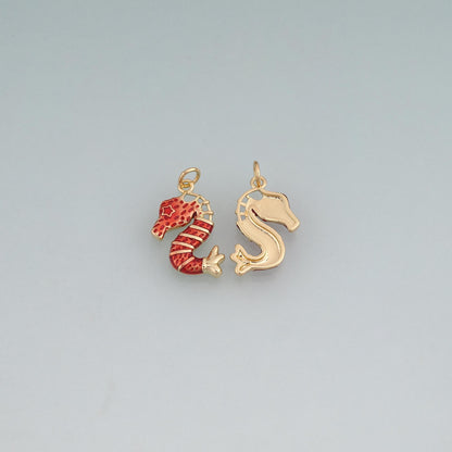 18K Gold Filled Enamel Seahorse Pendant,Sea Life Charm Bracelet Necklace for DIY Jewelry Making Supply