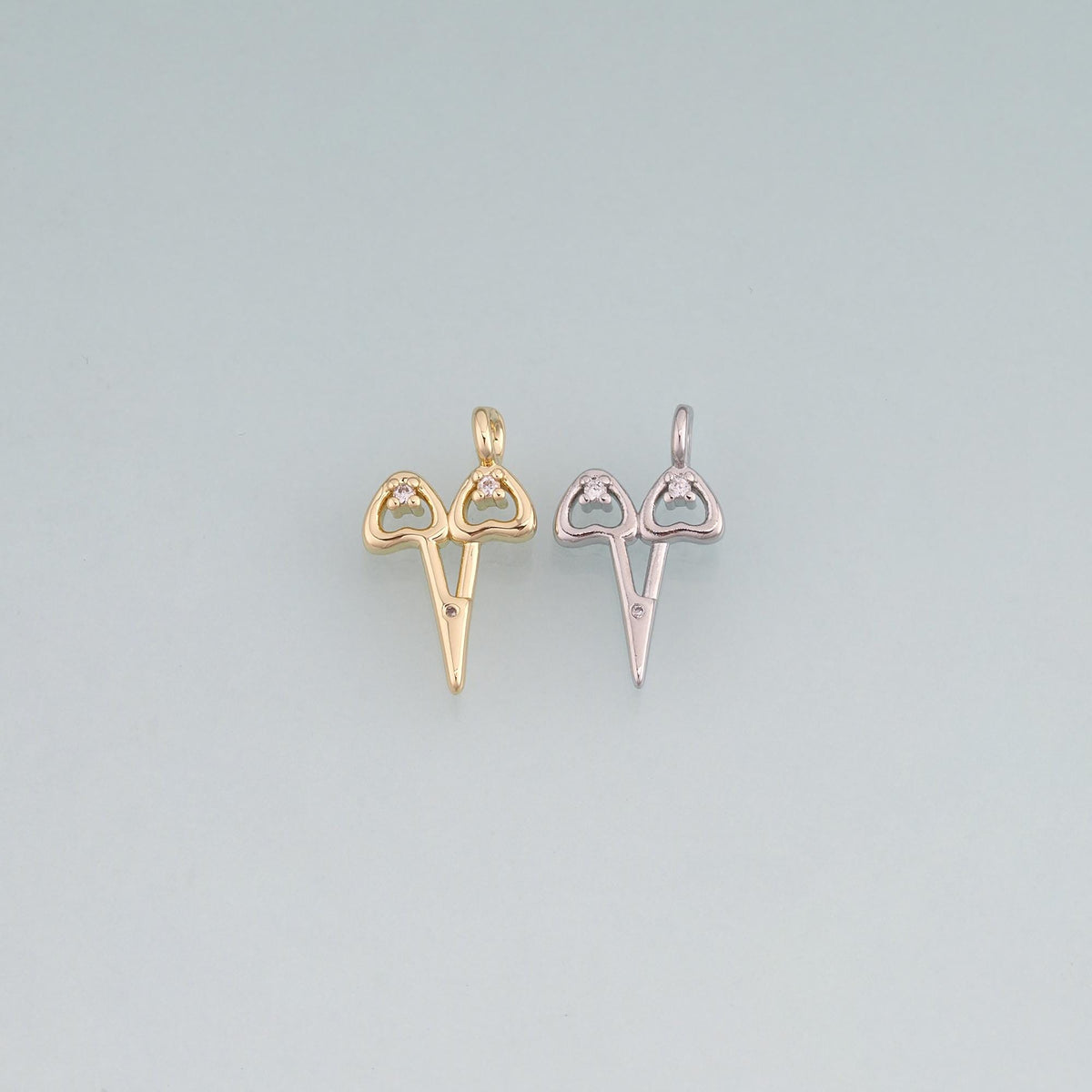 18K Gold Filled CZ Scissors Pendant,Minimalist Charm Bracelet Necklace for DIY Jewelry Making Supply