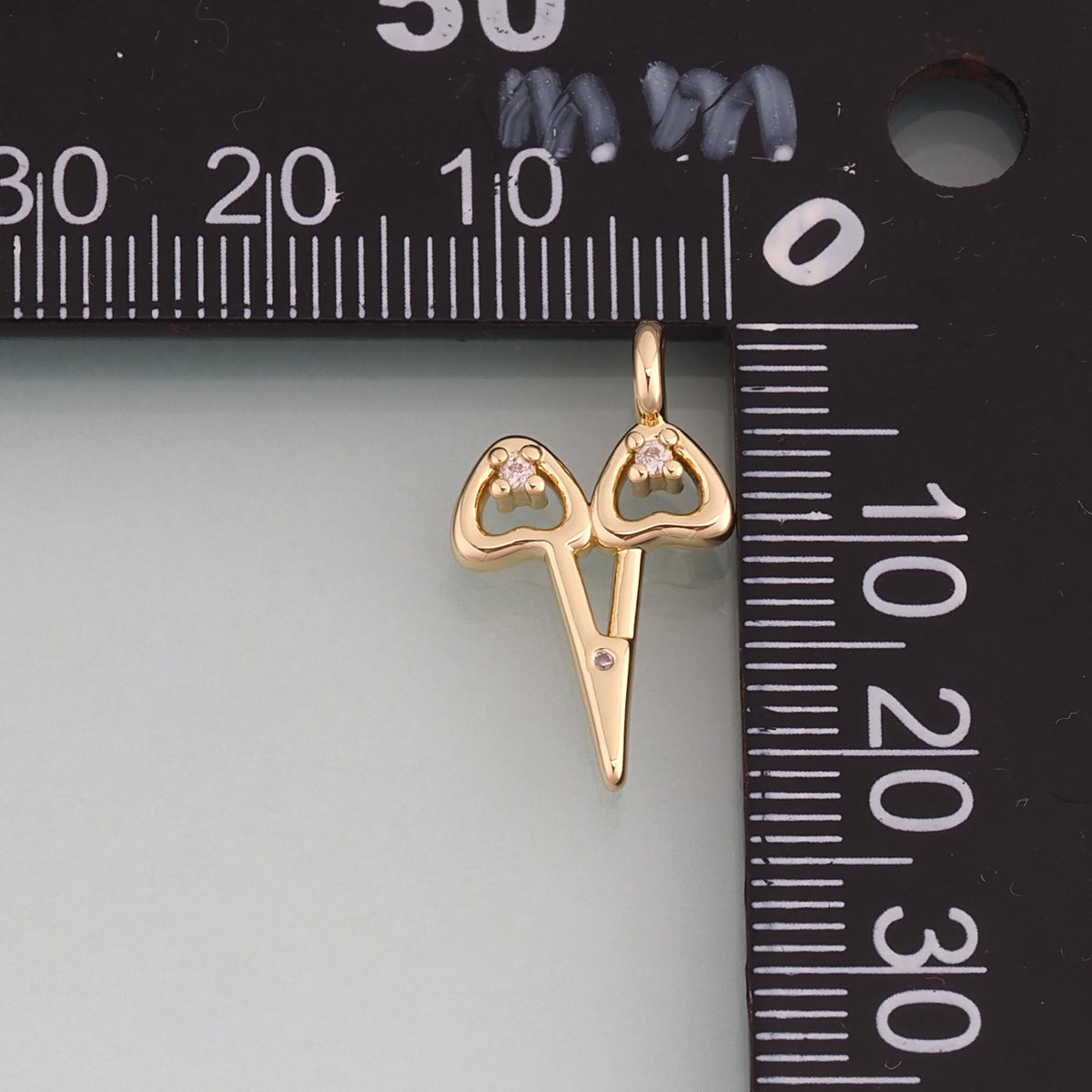 18K Gold Filled CZ Scissors Pendant,Minimalist Charm Bracelet Necklace for DIY Jewelry Making Supply