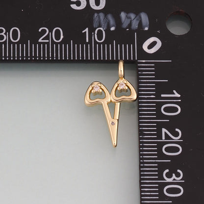 18K Gold Filled CZ Scissors Pendant,Minimalist Charm Bracelet Necklace for DIY Jewelry Making Supply