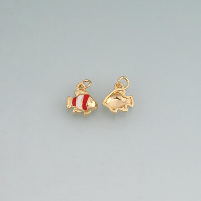 18K Gold Filled Enamel Clownfish Pendant,Sea Life Charm Bracelet Necklace for DIY Jewelry Making Supply