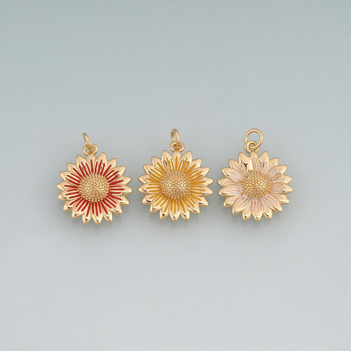 18K Gold Filled Enamel Sunflower Pendant,Flower Charm Bracelet Necklace for DIY Jewelry Making Supply