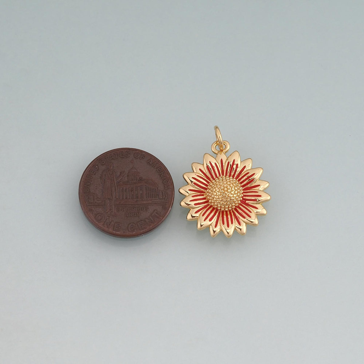 18K Gold Filled Enamel Sunflower Pendant,Flower Charm Bracelet Necklace for DIY Jewelry Making Supply