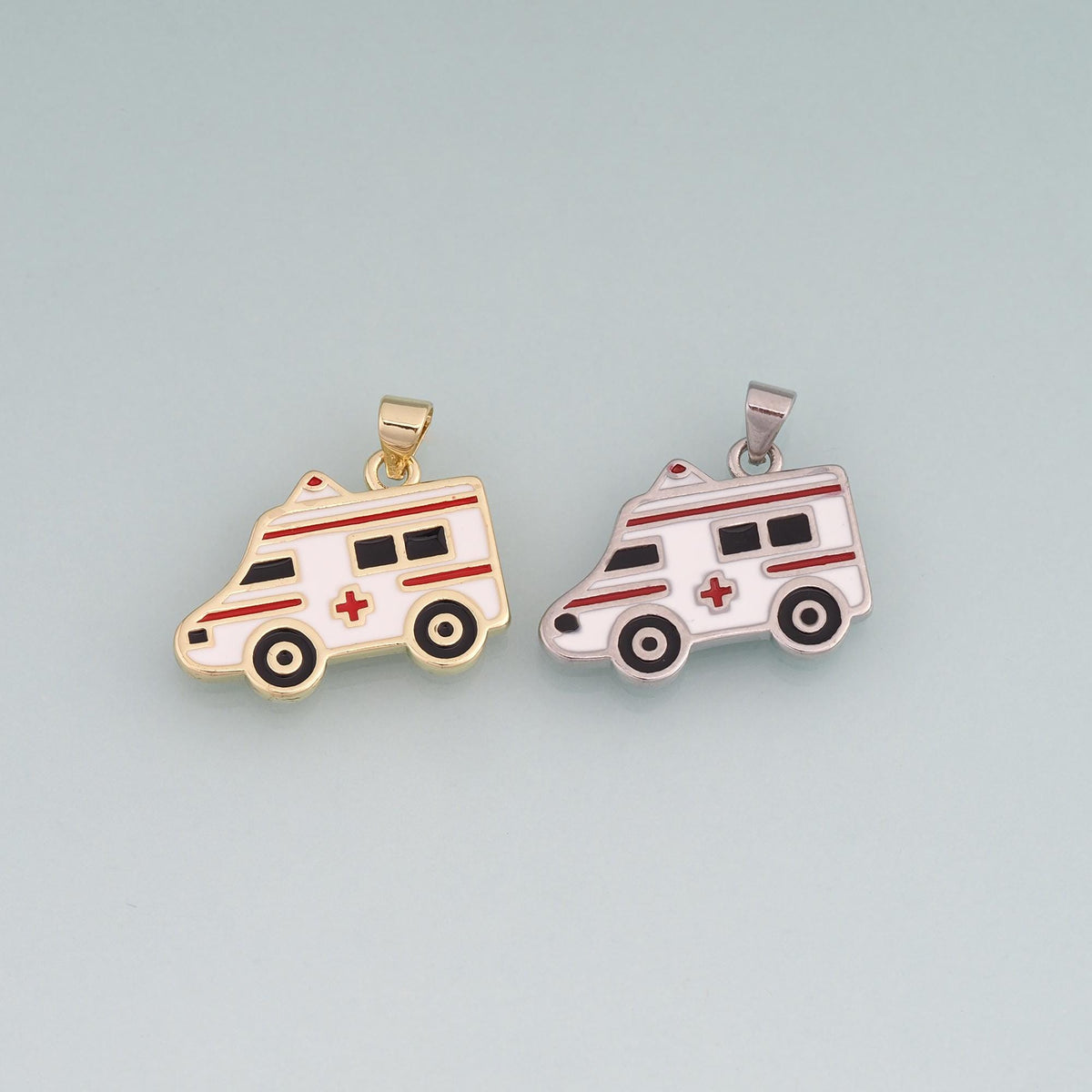 18K Gold Filled Enamel Ambulance Pendant,Medical Charm Bracelet Necklace for DIY Jewelry Making Supply